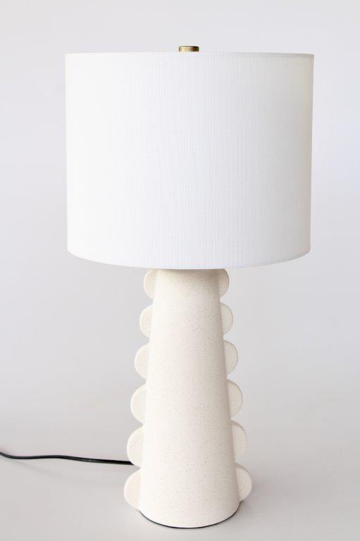 Off White Half Circle Shaped Lamp With White Finial & Harp Shade